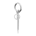 Silver stainless steel peace sign hoop earring with a long dangling curb chain - Peace Sign Hoop Style Steel Color