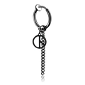 Punk style black stainless steel hoop earring with chain and peace sign pendant - Peace Sign Clip-on Style Black