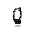 Pendiente de aro de acero inoxidable negro con colgante de cubo deslizante para hombre - Estilo de Clip Cuadrado / Negro