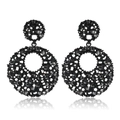 Orecchini a cerchio neri di lusso con strass e design a rete vuota stile vintage - Nero