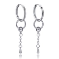 Polished silver drop earrings with circular hoop and conical pendant on white background - Bead Cone Fine Chain Style