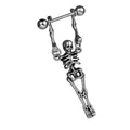 Skelett Nippelpiercing aus poliertem Edelstahl mit hängendem Totenkopf im Punk-Stil - Stahlfarbe