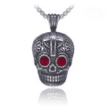 Hip hop vintage stainless steel necklace featuring a skull pendant with red crystal eyes - Red Eye Skull (With Chain)