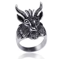 Vintage stainless steel goat head totem ring with gothic ram horn design for men - 18# / Antique Silver