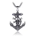 Vintage Punk Totenkopf Anker Anhänger Halskette aus Edelstahl mit runder Kugelkette - Totenkopf Anker Anhänger Ohne Kette
