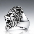 Vintage stainless steel lion head ring for men with polished finish and detailed engraving - 23# / Antique Silver