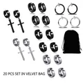20-teiliges Edelstahl Kreuz-Ohrring-Set mit schwarzem Samtbeutel in Silber und Schwarz - Vielfältige Kreuz Ohrring Kollektion (20er Set Mit Beutel)