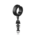 Matte black stainless steel hoop earring with a sleek fishbone drop pendant for men and women - Fish Bone Pendant (A01000鱼刺) / Ear Clip Style Black