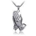 Poliertes Edelstahl-Halskette mit betenden Händen-Anhänger an einer silbernen Kette - Nur Anhänger (Ohne Kette) / Silber