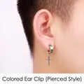 Rainbow plated stainless steel cross charm huggie earring for pierced ears - Pierced Ear Buckle / Colorful