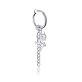 Silver stainless steel dragon drop earring with sleek ring and hanging chain detail - Steel Color - Clip-on