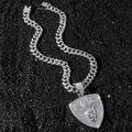 Iced Out Hip-Hop-Löwenkrone Schild Anhänger Halskette mit silberner Panzerkette - 50cm Kette / Silber Löwenkopf Schild Set