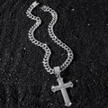 Collier chaîne cubaine hip hop argentée pour homme avec un grand pendentif croix serti - Collier Croix Argentée Avec Ensemble de Chaîne