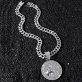 Collana a catena cubana argento hip-hop con ciondolo rotondo a testa di capra da uomo - Set Targhetta Rotonda Capra (Argento)