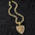 Hip-Hop Löwenkönig Krone Schild Anhänger Halskette mit voll besetzter kubanischer Kette - 50cm Kette / Gold Löwenkopf Schild Set