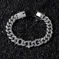 Bracciale cubano 13mm ghiacciato con lettere OTG su sfondo strutturato nero lussuoso - Argento