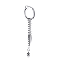 Silver stainless steel ear cuff with double chain and cone pendant for non-pierced ears - Clip-on Earrings / Ear Clip Style Steel Color