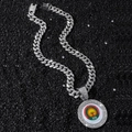 Herren Hip-Hop-Halskette mit Iced Out Panzerkette und rundem AES-Allianz-Anhänger - Silber Rundes Baum Logo Halskette