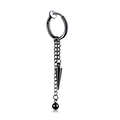 Black stainless steel clip-on hoop earring with long chain and cone bead pendants - Clip-on Earrings / Ear Clip Style Black
