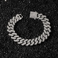 Pulsera clásica de eslabones cubanos de 14mm en plata con diamantes para hombres y mujeres - Pulsera (Talla 20) / Plateado