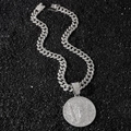 Herren Hip-Hop Silber Panzerkette mit großem Kreuz-Sarg-Anhänger und Strasssteinen - Silber (Kreuzscheibe) - Mit 50cm Kette