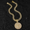 Vergoldete Cuban-Link-Halskette mit großem Kreuz-Medaillon-Anhänger für Herren im Hip-Hop-Stil - Gold (Kreuzscheibe) - Mit 50cm Kette