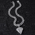 Collana da uomo hip hop catena cubana argento con grande ciondolo a forma di diamante - Set collana d'argento