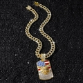 Collana hip hop Cuban link dorata con ciondolo aquila bandiera USA ghiacciata - Oro (Aquila Bandiera) Con Catena da 50cm