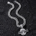 Herren Hip-Hop Iced-Out Cuban-Kette mit Bread Winner Haifisch-Anhänger Halskette - Silbernes Haimaul Halsketten-Set