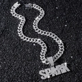 Herren Hip Hop Halskette mit SPARK Anhänger und kubanischer Kette auf schwarzen Steinen - Buchstabenanhänger (Mit 50cm Kette) / Silber