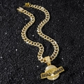 Herren Hip-Hop Goldkette mit eisigem Haifischmaul-Anhänger und Bread Winner Design - Goldenes Haimaul Halsketten-Set