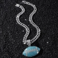 Catena cubana hip-hop argento da uomo con ciondolo football blu e bianco con strass - Set Collana (Catena a Corda da 50cm) / Argento (Blu Lago Football)