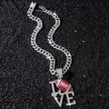 Collana da uomo Cuban Link con pendente LOVE a forma di football americano ghiacciato - Set di collane / Argento