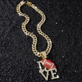 Collana a catena cubana oro hip hop con ciondolo LOVE ghiacciato e design football - Set di collane / Oro