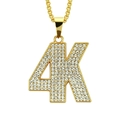 Collana con ciondolo lettera 4K dorata con cristalli scintillanti stile hip hop da uomo - Oro