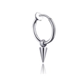 Polished stainless steel clip-on hoop earring with solid cone pendant in silver finish - Single Short Spike Ear Clip / Steel