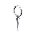 Polished silver stainless steel hoop earring with a sleek conical spike pendant - Silver Long Single Spike Hoop