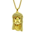 Collana con ciondolo Gesù hip hop placcata in oro con strass brillanti e catena a corda - Personaggio Occhi Neri Oro (MY10-5336) / Ciondolo 5.8x3.4cm-Catena a Coda di Volpe 76cm