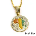 Collar con colgante mapa de África dorado con esmalte de colores y diamantes de imitación - Mapa de África Tamaño Pequeño (MY10-5332) / Cadena de Caja 76cm / Dorado