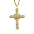 Hip hop vintage gold plated cross necklace with sparkling crystals and box chain link - Rhinestone Cross 8.2*6.2cm (Gold) - Box Chain 76cm