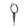 Black stainless steel clip-on hoop earring featuring a punk style cone spike pendant - Single Long Spike Ear Clip / Black