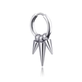 Silver stainless steel huggie hoop earring with three punk style cone charms and beads - Triple Spike Ear Hoop / Steel