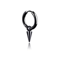 Black stainless steel hoop earring with a polished cone pendant in punk style - Single Short Spike Ear Hoop / Black