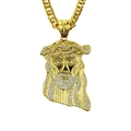 Collar hip hop con colgante de cabeza de Jesús chapado en oro y piedras circonitas - Cabeza de Jesús Dorado (Cadena Cubana 90cm)