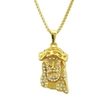 Collar hiphop con colgante de cabeza de Jesús dorado decorado con pedrería blanca - Dorado