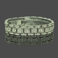 Men's hip hop silver chain bracelet with iced out crystals and watch-link design - Silver