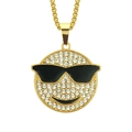 Hip-hop gold necklace with iced-out rhinestone smiley face emoji pendant with sunglasses - Smile Face (MY10-5406) / Gold