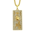 Collier pendentif billet de 100 dollars doré avec strass brillants et chaîne boîte - Chaîne de boîte 0.3*75cm / Or (Billet de Dollar)