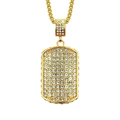 Hip hop gold dog tag necklace with micro-paved rhinestones and box chain set - 30inch / Gold