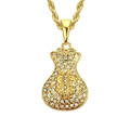 Hip hop gold money bag pendant necklace with sparkling rhinestones and twisted rope chain - Gold (0.3*75cm Rope Chain)
